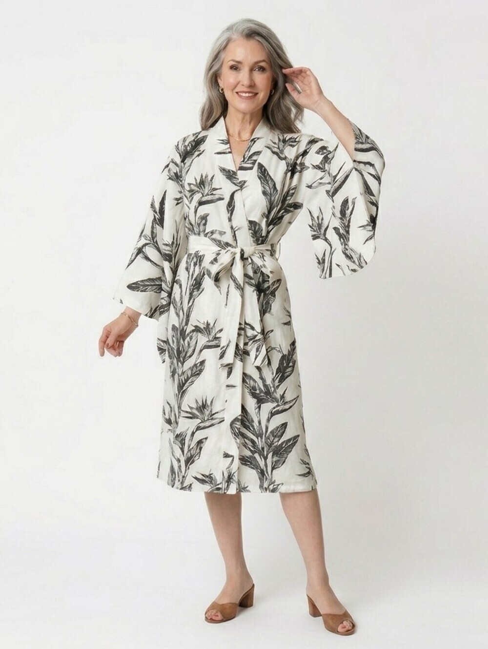 Key West Hand Print Fashions Vintage Tropical Wrap Kimono Dress